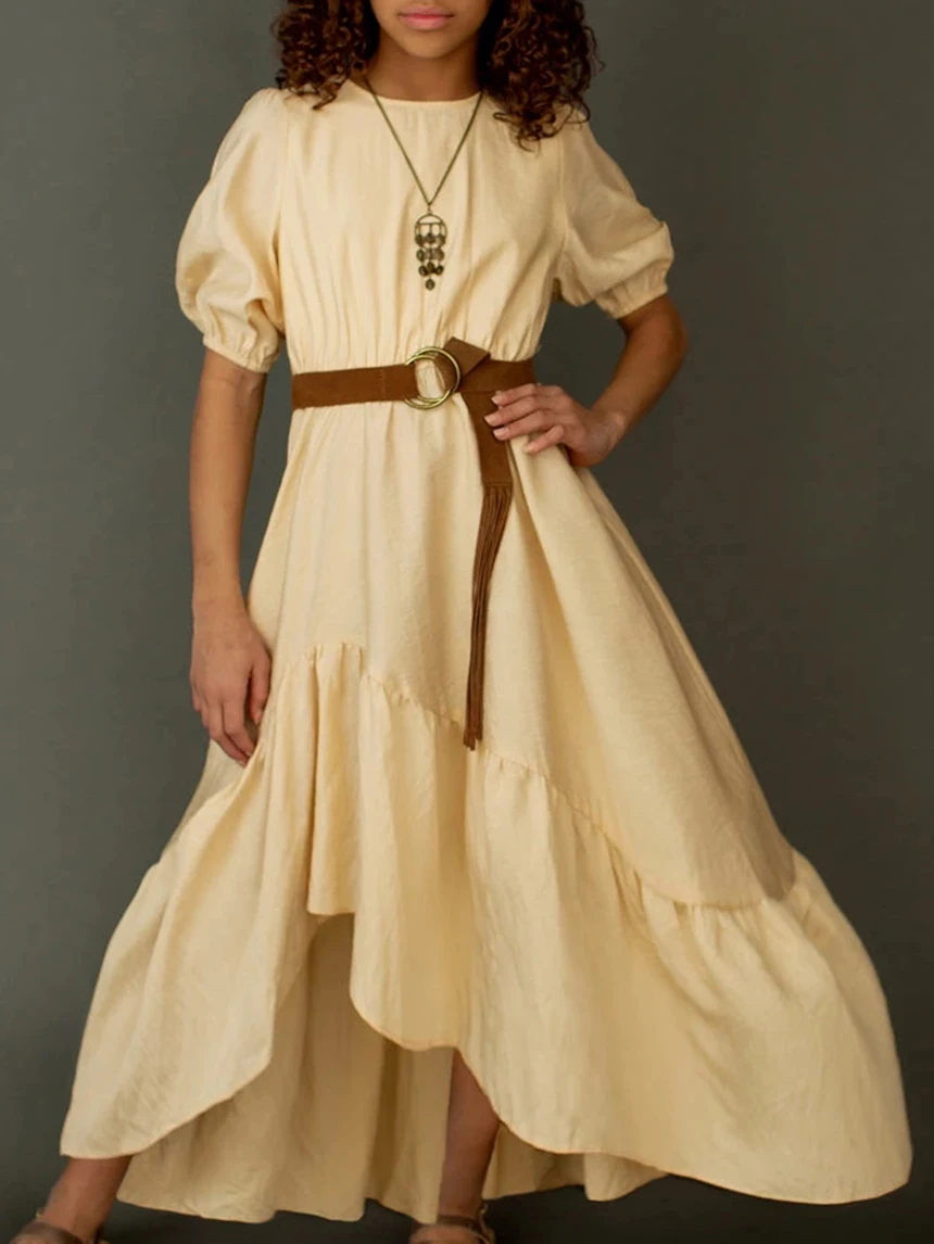 

New Irregular Skirt Puff Sleeves Solid Color Fashion Catwalk Girl Dress Christmas Wedding Waist Dress Skirt