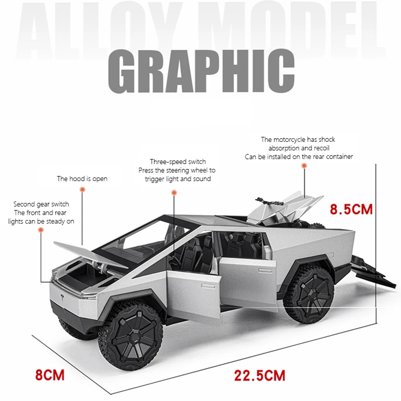 MINI AUTO Tesla Cybertruck Пикап Прицеп Модель автомобиля из сплава Литье под давлением