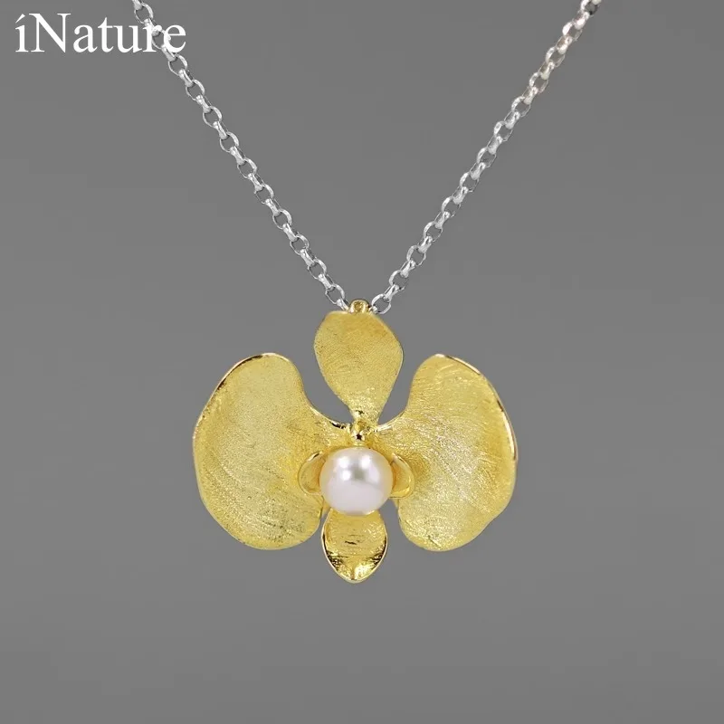 

INATURE Elegant Phalaenopsis Flower Pendant Necklace For Women Sterling Silver Choker Wedding Jewelry Gift