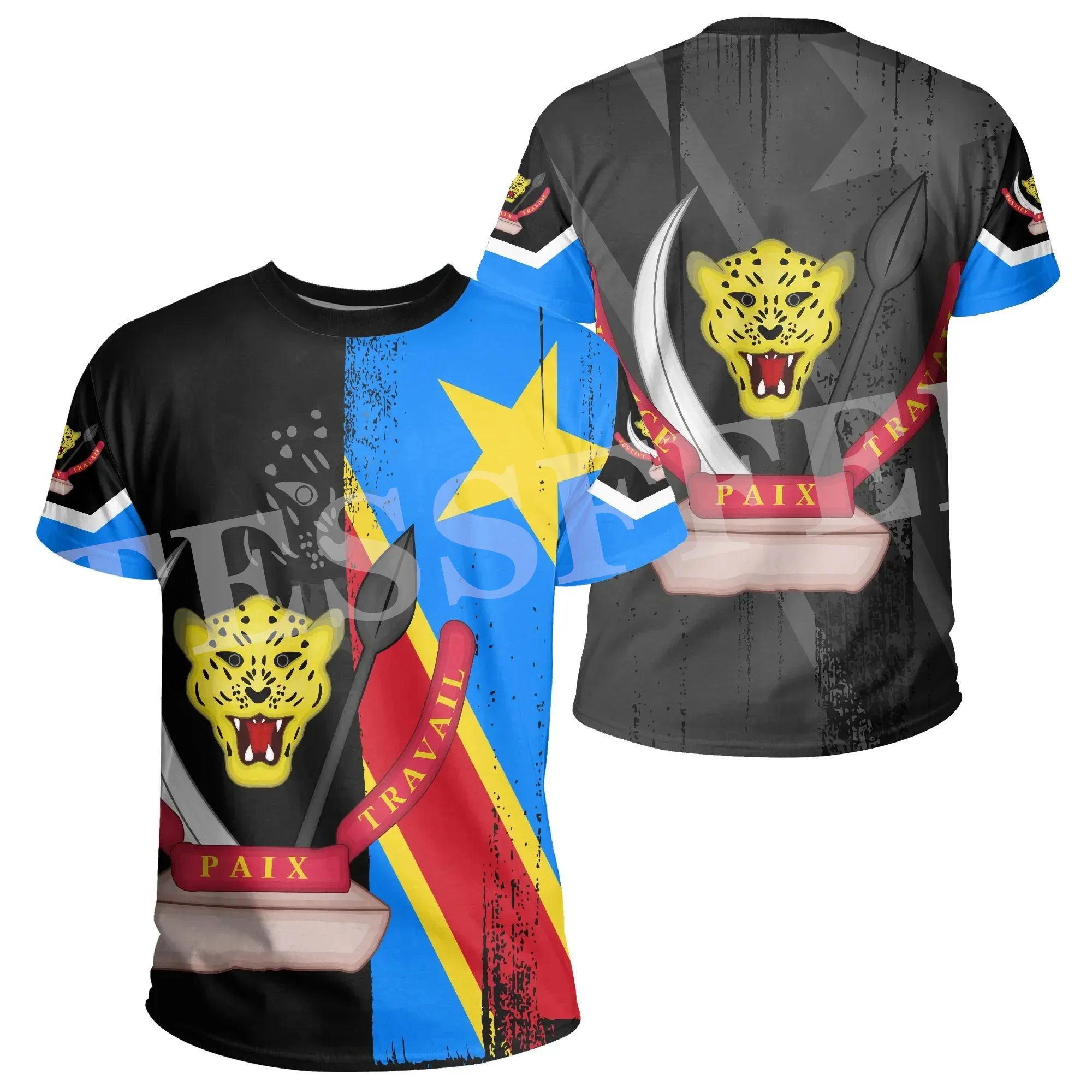 

NewFashion Africa Country Congo Leopard Flag Tribel Tattoo 3DPrint Men/Women Summer Casual Short Sleeves T-Shirts Streetwear A2