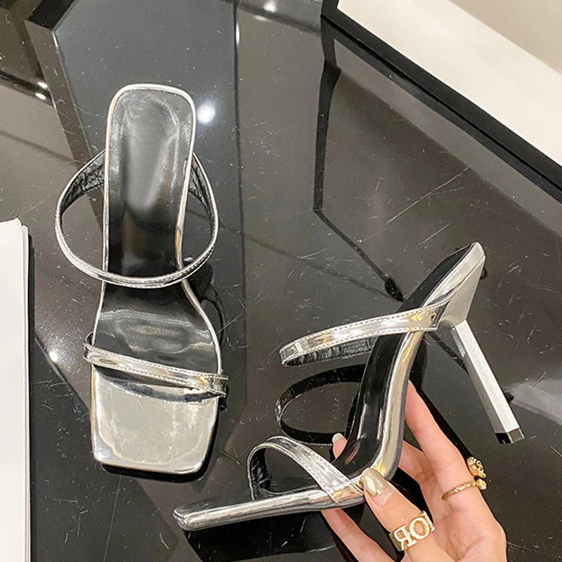 

Liyke Summer Square Toe Ladies Slippers Outdoor Street Gladiator Sandals Thin High Heels Mules Beach Sliders Women Shoes Pumps