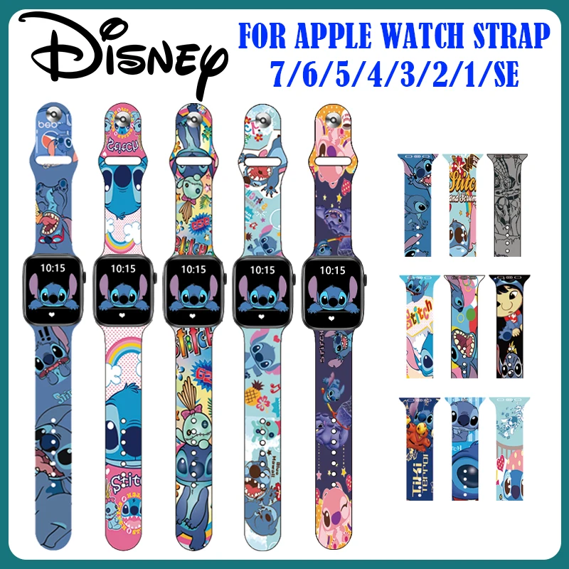 Lilo & Stitch Silicone Strap For Apple Watch Band 49mm 44mm 40mm 42mm 38mm Bracelet Correa For iWatch Series 8 7 6 5 SE 4 3 2