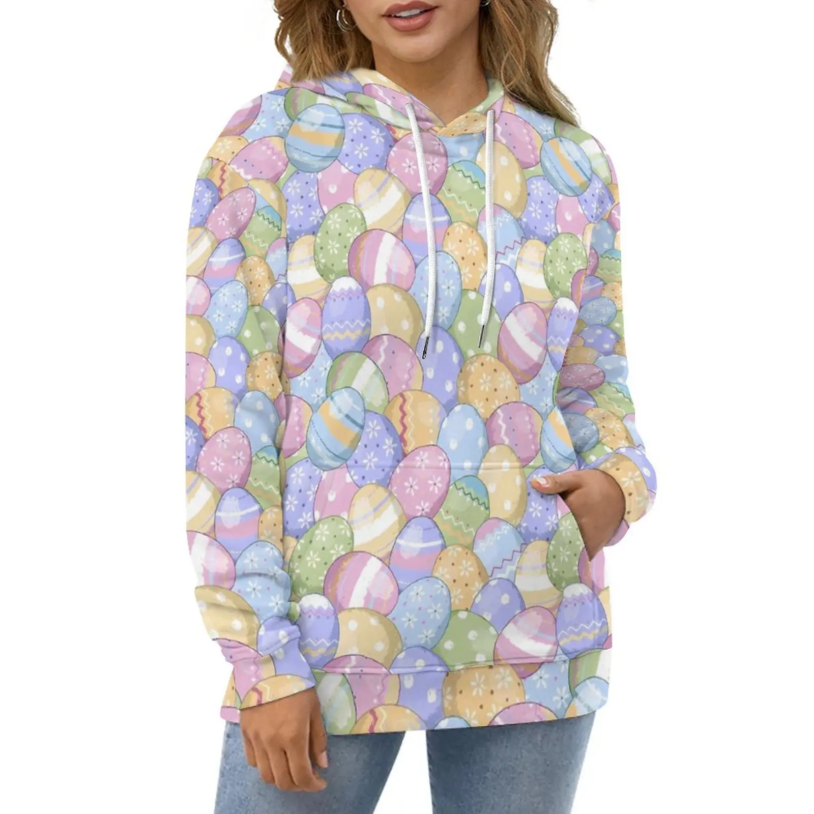 

Easter Day Print Hoodies Women Colorful Eggs Street Style Casual Pullover Hoodie Spring Long Sleeve Kawaii Graphic Sweatshirts