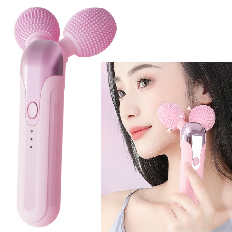 

Electric Facial Cleansing Device High Frequency Vibration Double Roller Face Skin Cleaner V-Face Massager Slimming Lifting Tools