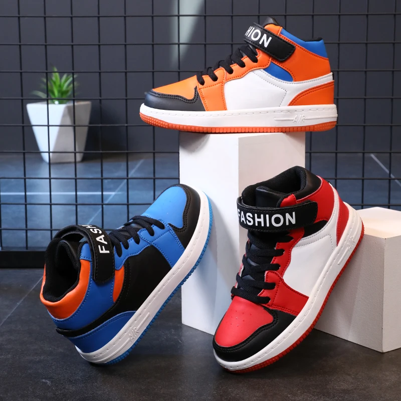 Basketball Girls Sports Shoes Boys Casual Shoes Leather High-top Running Shoes Non-slip Student Walking Shoes