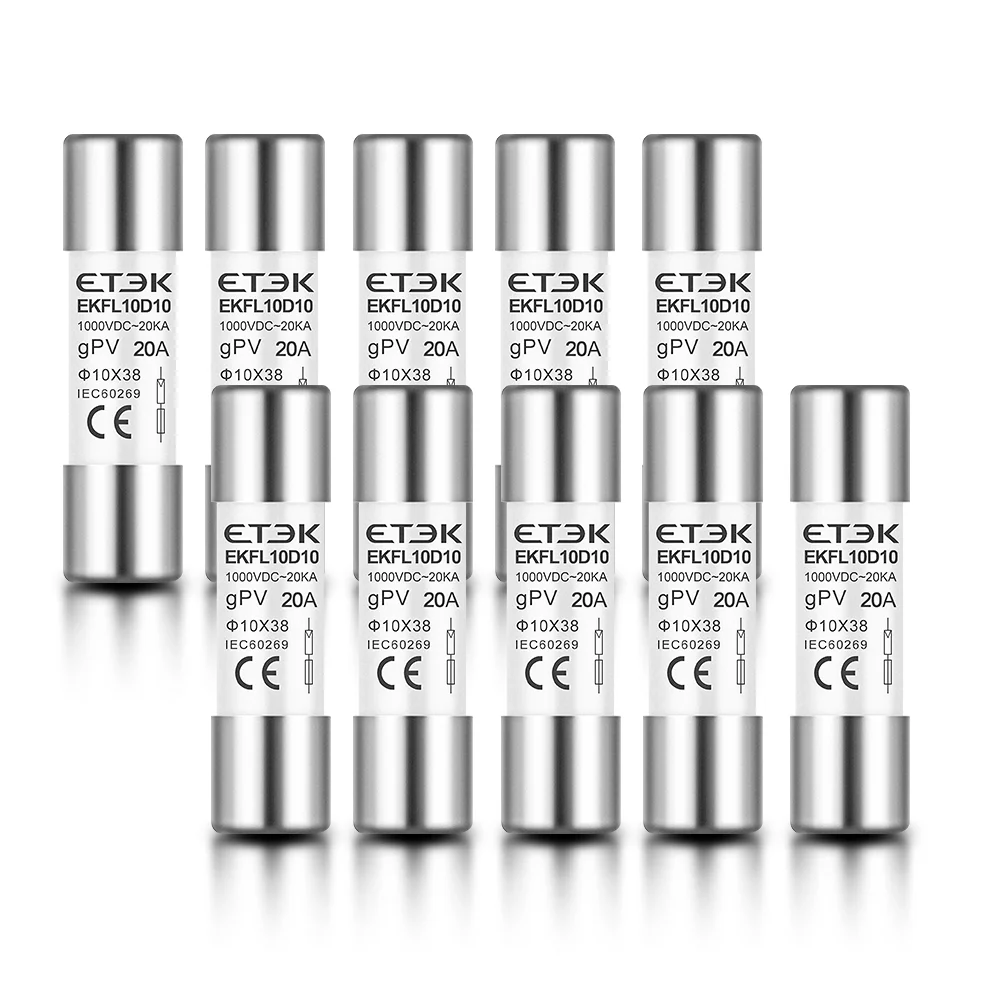 

ETEK 10x38 мм фотоэлектрический предохранитель 1000 В постоянного тока 15 А/20 А/32 А быстродействующая керамика CE/TUV для блока солнечного объединителя EKFL-10D