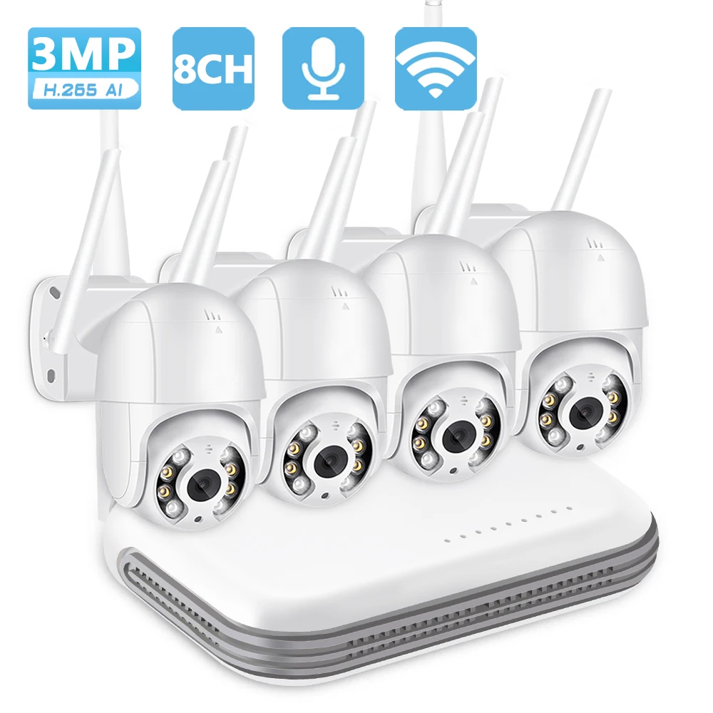 

Новинка 8CH Беспроводная CCTV система мини NVR AI 3MP HD аудио PTZ IP камера WiFi система безопасности видеонаблюдение WiFi NVR комплект ИК светодиодный