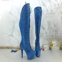 leecabe blue snake pu 17cm7inches pole dancing shoes high heel platform pole dance boot