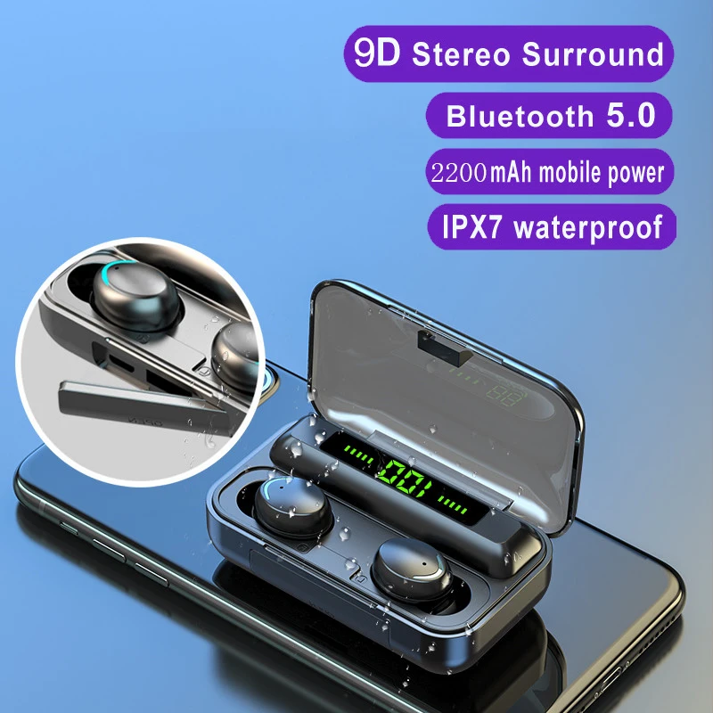 

TWS Bluetooth Earphones Sports Headsets Wireless Headphones 9D Stereo Earbuds with 2200mAh Charging Box for All Smartphones