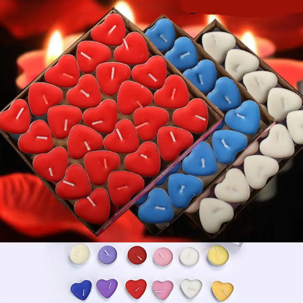 

50Pcs Candle Smokeless Round/Heart Shape Mini Tea Wax Candle Romantic Decor In Aluminum Cup Desktop Atmospheres Candle for Party