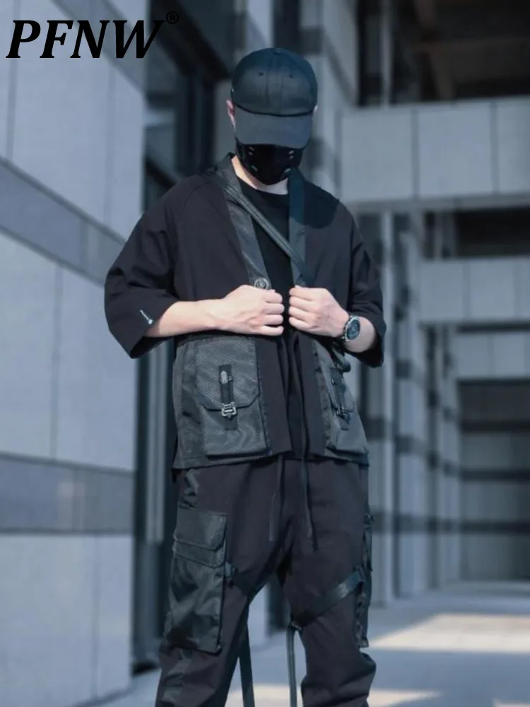 

PFNW Functional Spliced Darkwear Jackets Men Autumn Spring New Tide Casual Cardigan Male Techwear Open Stitch Coat Tops 12A4245