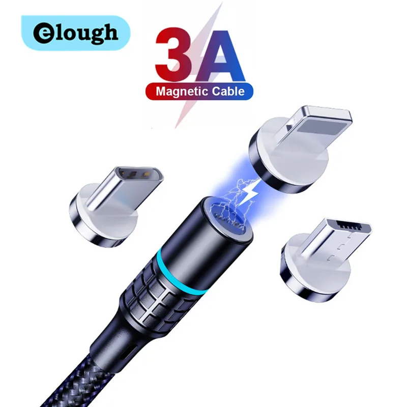 

Elough Quick Magnetic Cable 3A Fast Charging Micro USB Type C Cable For iPhone Xiaomi Magnetic Charger Phone Data USB Cord