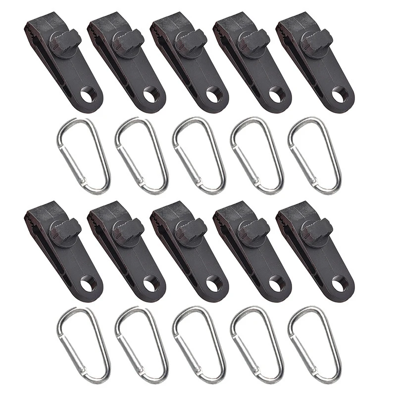 

10 PCS Tarp Clips With Carabiner,Clamp Clip Snap Canvas Anchor Gripper Caravan Jaw Grip Trap Tighten Woodworking Tools