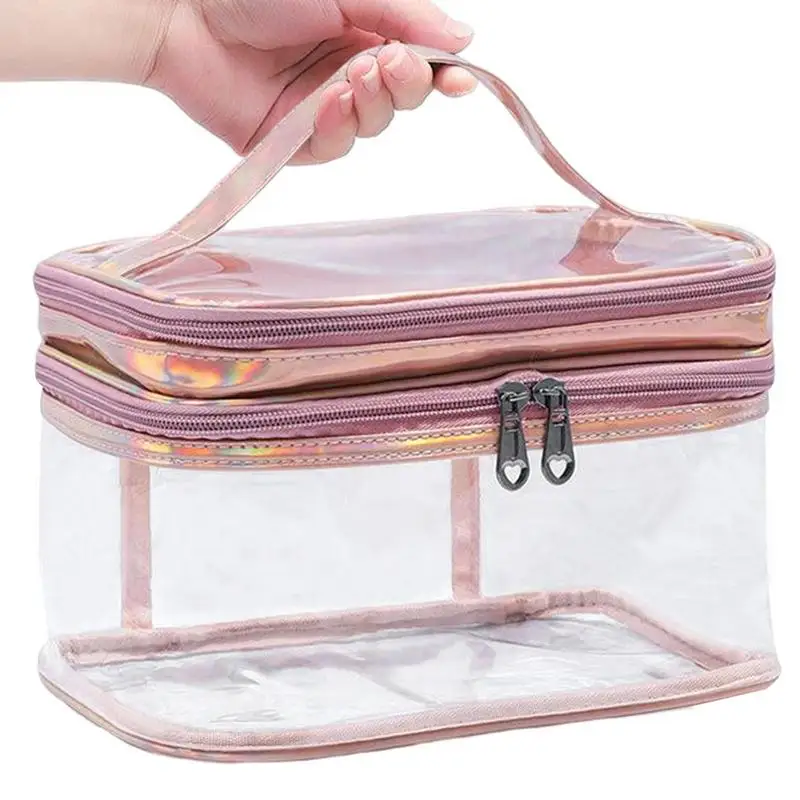 

Double Layer Clear Cosmetic Bag Transparent Large Makeup Bag Travel Make Up Bag Waterproof Zipper Bags Portable Toiletry Bag