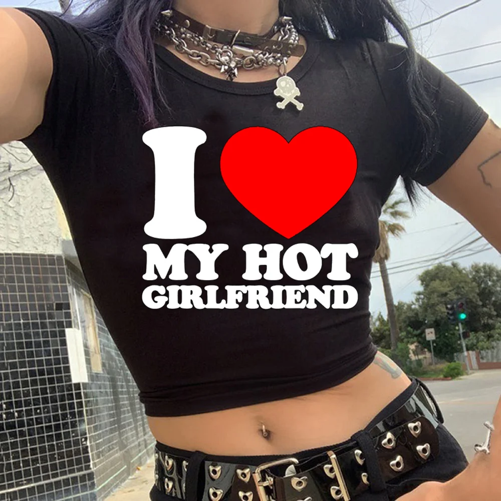 

i love my girlfriend t shirt gothic fairy grunge goth crop top Woman yk2 vintage streetwear Harajuku clothes clothing