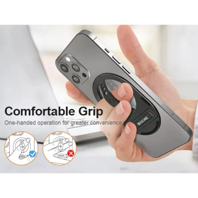 EWA Phone Grip Stand with Silicone Finger Strap Removable Magnetic Stand Stand for iPhone 14 13 12 Pro/Max/Plus only