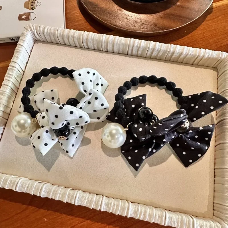 

Korean Style New Girl Simple Hair Ropes Bow Imitation Pearl Dots Hair Ties for Women Fashion Hair Accessories