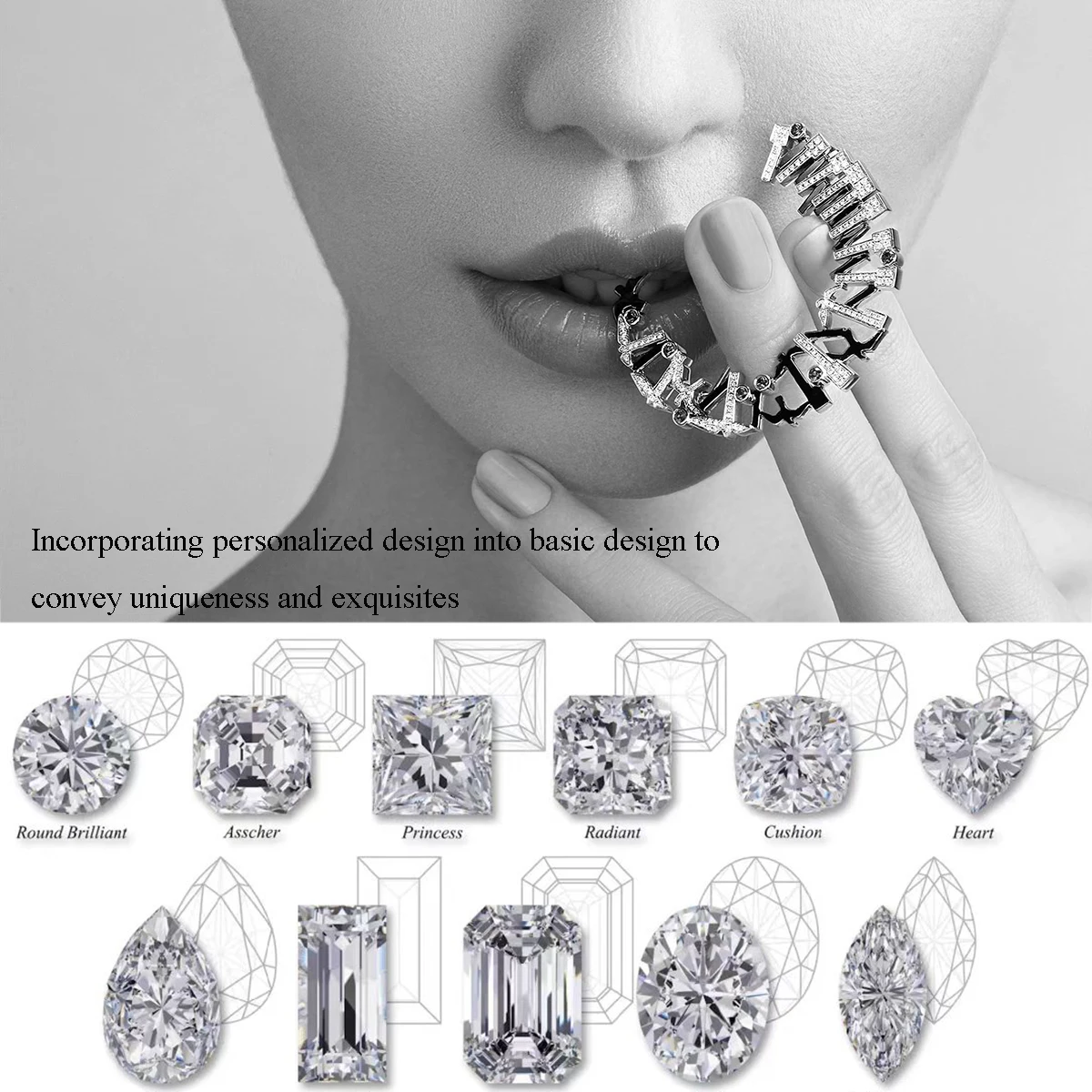 Ожерелье из белого золота с квадратными камнями 18 К