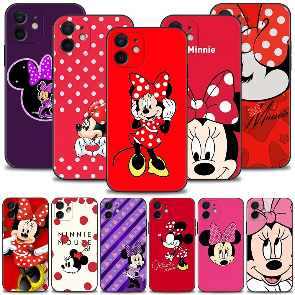 

Silicone Case For Apple iPhone 13 12 11 Pro Max Mini XS Max XR X 7 8 6 6S Plus 5 5S SE 2020 Phone Cover Shyness Minnie Mouse