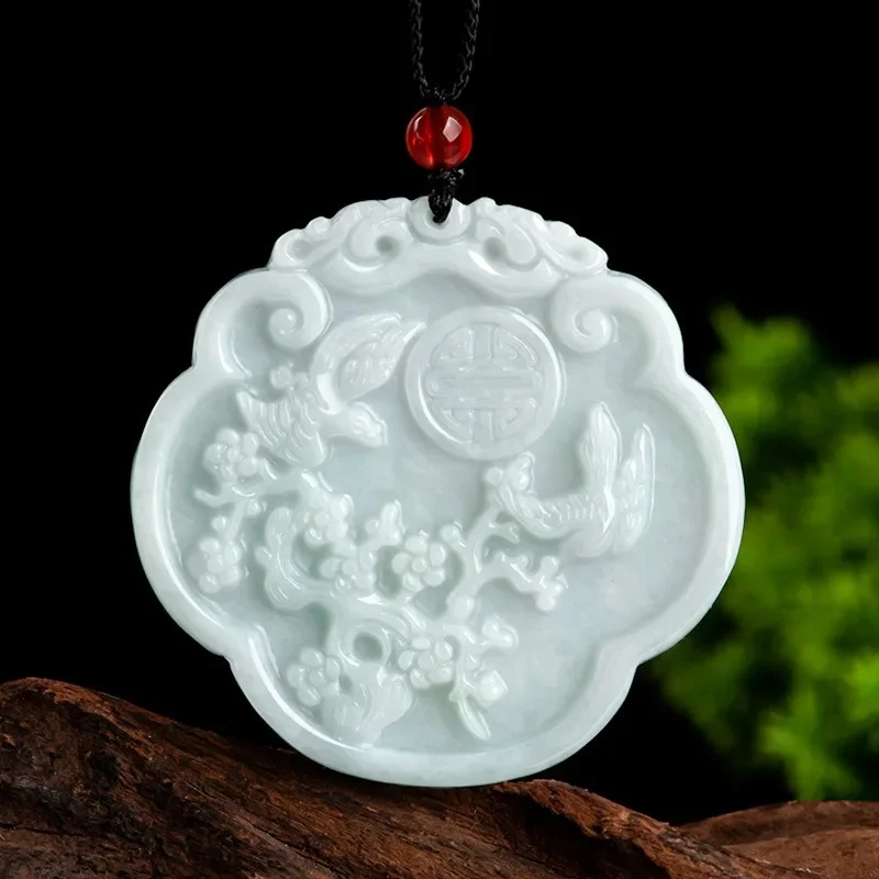 

Natural Burmese Jadeite Plum Blossom Jade Pendant Necklace Fashion Charm Jewelry Magpie Designer Amulet Gifts for Women Luxury