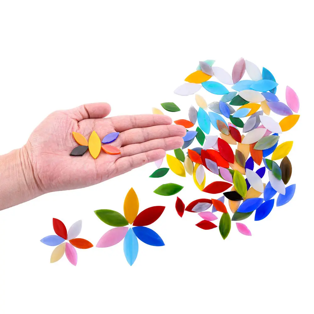 

Mixed 50pcs Color Leaf Shape Stained Glass Mosaic Tiles DIY Handmade Coaster Lamp Mosaic Puzzle Making Art Wall Decoration