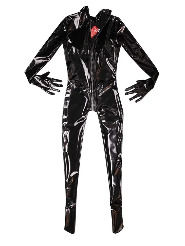 Сексуальный блестящий полный боди из ПВХ искусственного латекса с мокрым