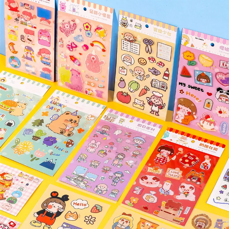 

6 Sheets/Set Cute Cartoon Animal Kawaii Pattern PVC Stickers Decoration for Notebook Hand Account Scrapbooking Sticker