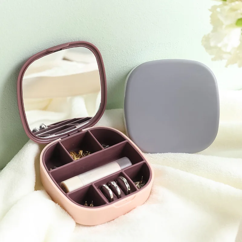 Portable Jewelry Storage Box Travel Jewelry Box with Mirror Earring Lipstick Storage Necklace Jewelry Stud Box