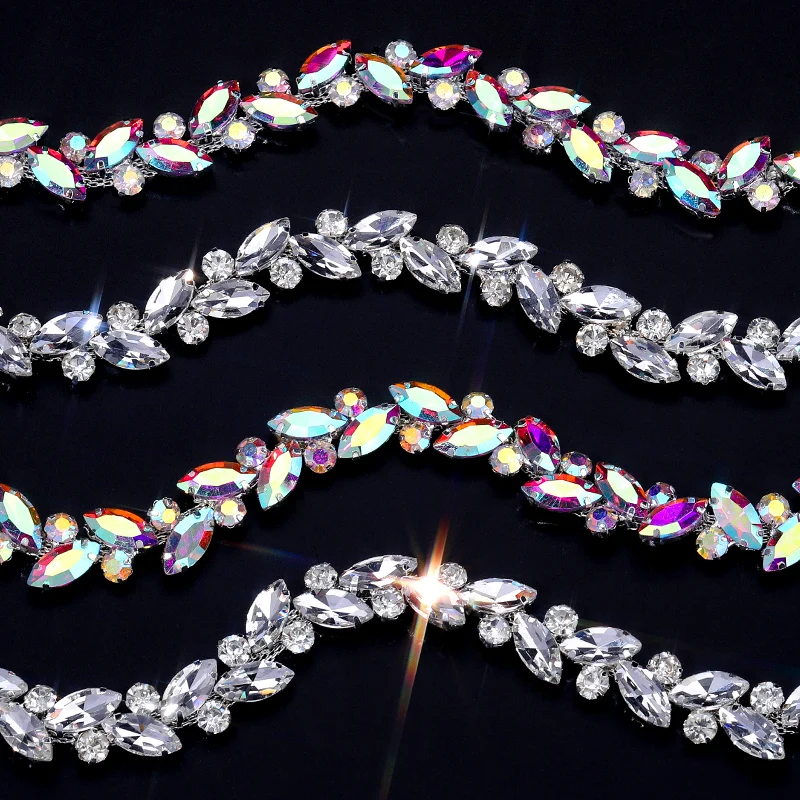 Фото DUCRYSTAL 1 ярд конские глаза коготь цепочка со стразами блестящая стеклянная цепочка с кристаллами горный хрусталь с плоской задней частью пришить декоративную цепочку для одежды №1