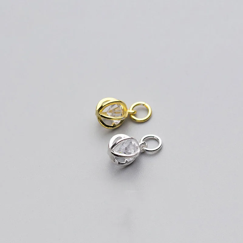 S925 silver inlaid zircon three-dimensional hollow ball pendant DIY handmade jewelry accessories