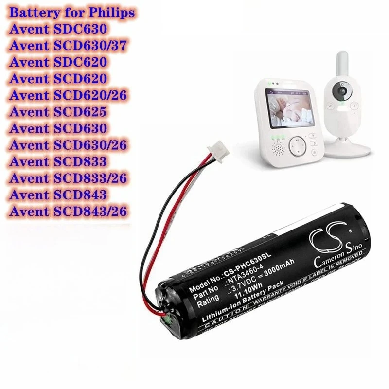 Фото Аккумулятор для радионяни NTA3460-4, NTA3459-4 для Philips Avent SCD630, SCD620, SCD625, SCD833, SCD843 3.7В/3000мАч №4