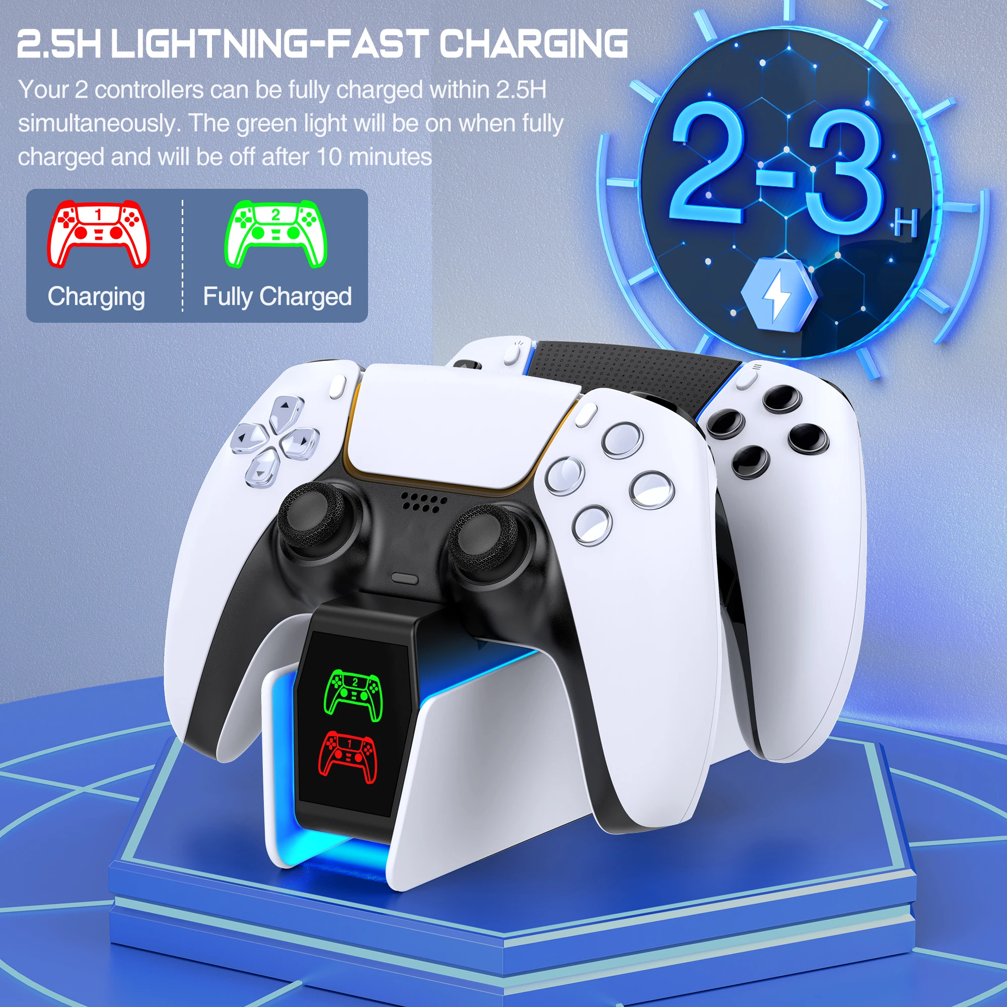 FC304 Controller Charger with RGB Light Dual Stand Dock PS5 Charging Station Accessories for PlayStation 5