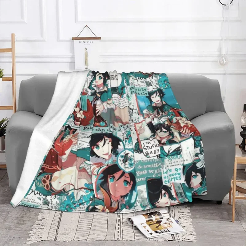 

Genshin Impact Venti Coral Fleece Plush Print Video Game Cartoon Soft Throw Blankets For Home Office Bedding Throws