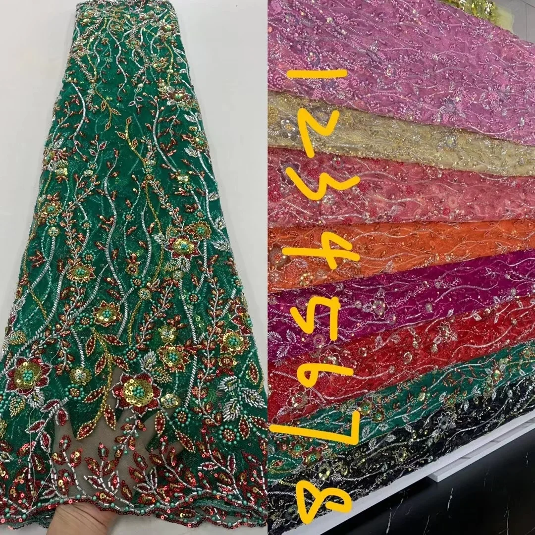 

silver beaded lace fabric luxury high quality fabrics 2022 for party dresses bridal sequin pink new tulle gold 2023 5 yards