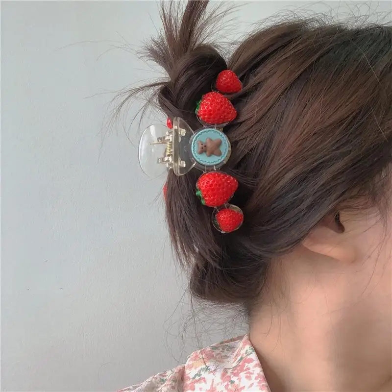 Заколка для волос из ацетата в виде клубничного медведя большие резиновые