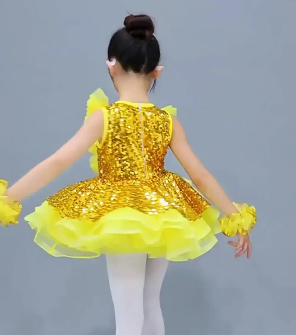 Золотая детская одежда для бальных танцев платье современных джазовых с