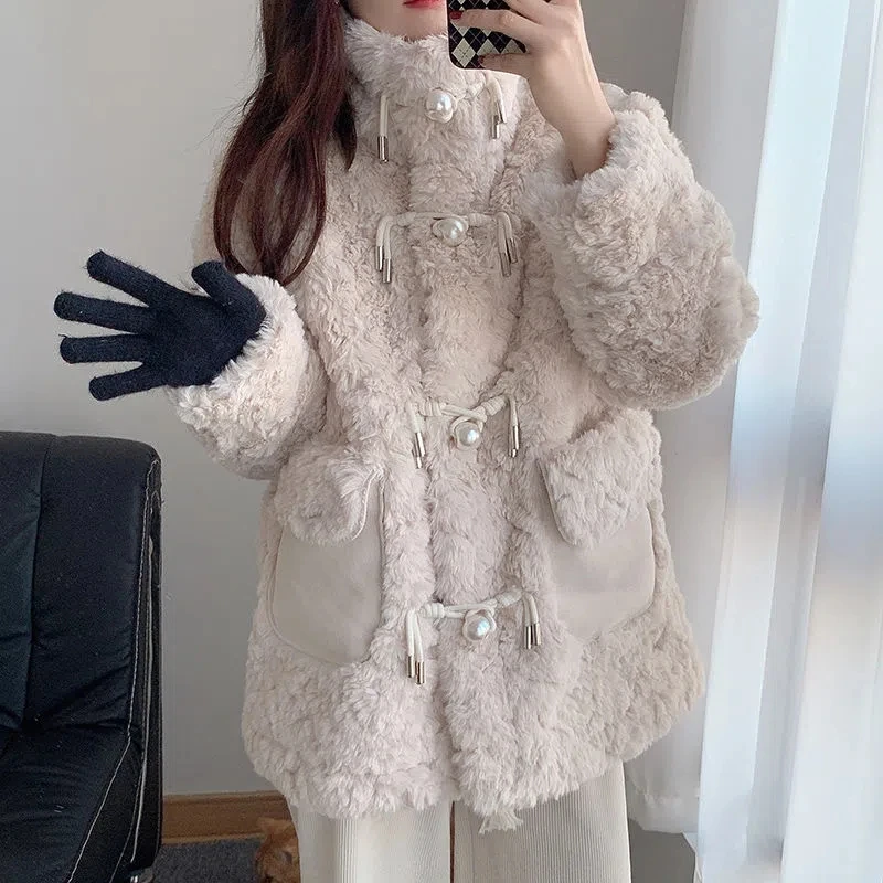 

Lamb Plush Cotton Coat Women Autumn Winter 2023 New Fashion Loose Fitting Imitation Fur Long Thick Coat Womens