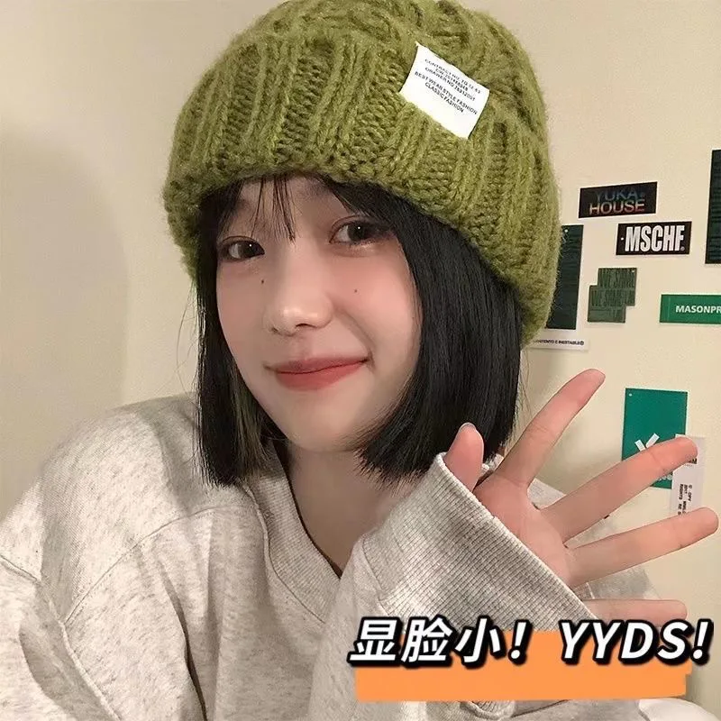 

Korean Version of Solid Color Pile Hat Female Students Autumn and Winter Wild Hat Twist Warm Wool Hat Skullies Beanies