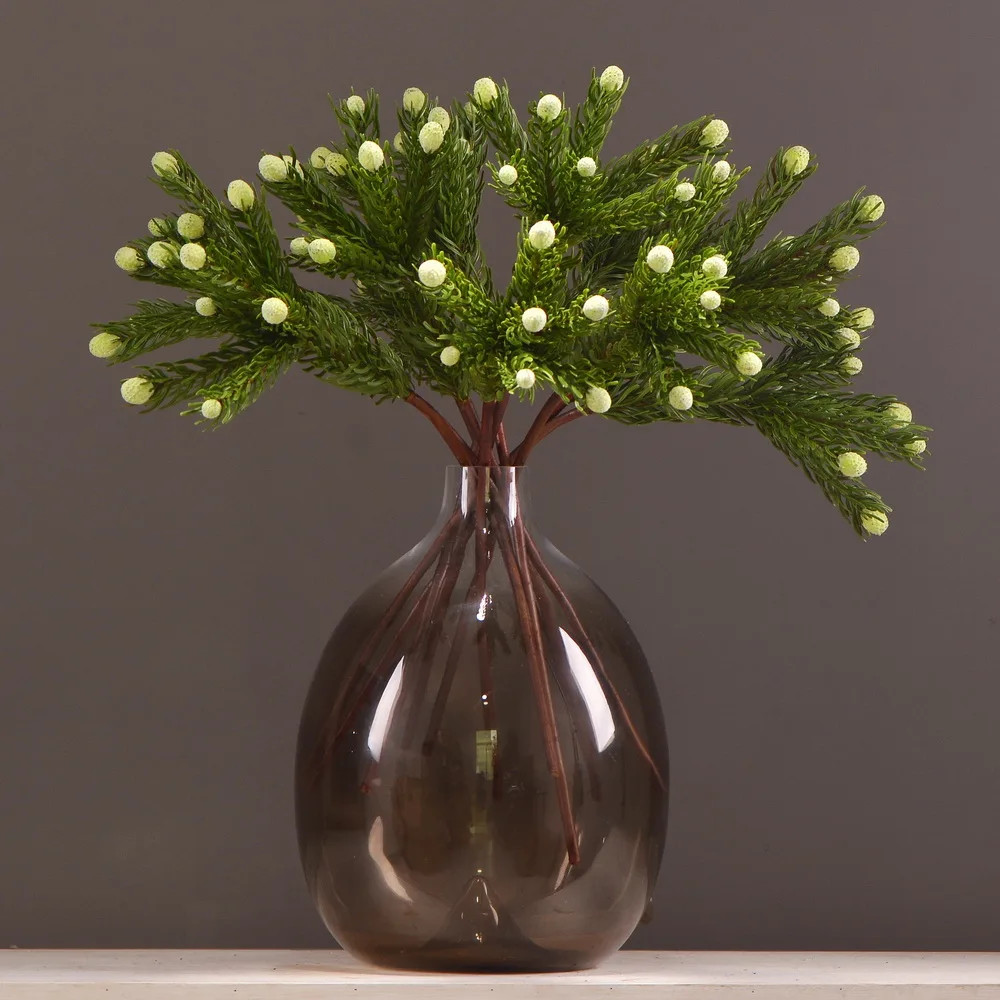 

High Grade Plastic Artificial Pine Needle With Fruits Branches Xmas Home Party Wedding Decor Fake Plants Floral Design Materials