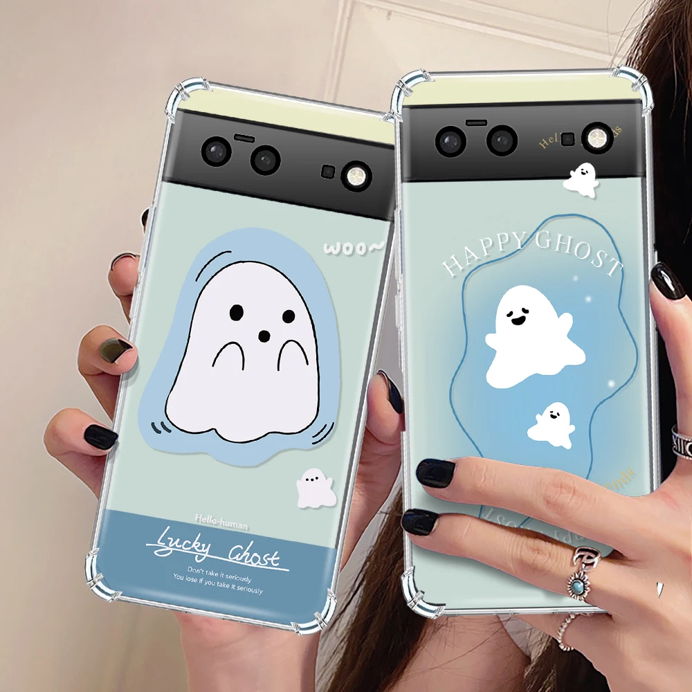 

Luxury Transparent Phone Case for Google Pixel 7a 7Pro 7 Shockproof Soft Silicone Cover for Pixel 6a 6 6Pro Cute Ghost Fundas