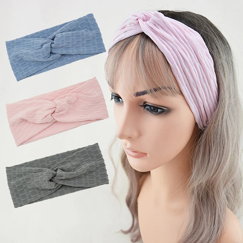 

Женская вязаная повязка на голову с узлом, однотонная широкая повязка для волос, модная эластичная повязка на голову, спортивные аксессуары для волос
