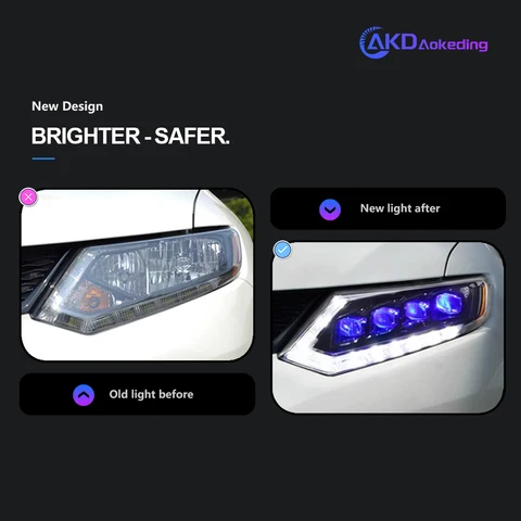 Фара AKD для Nissan X-trail, светодиодная фара 2014-2016, фары X-trail DRL, указатель поворота, дальний свет, линза проектора «ангельский глаз»
