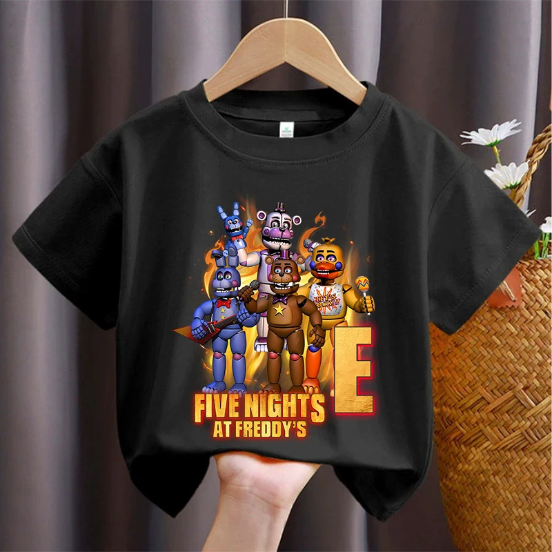 Фото Детская футболка Five Nights At Freddys FNAF, футболка с мультяшным принтом и буквами для мальчиков, повседневные спортивные топы с короткими рукавами, детская одежда №5