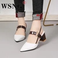 summer ladies pointed toe square heel sandals fashion cutout pumps ladies high heels sexy ladies party high heel sandals