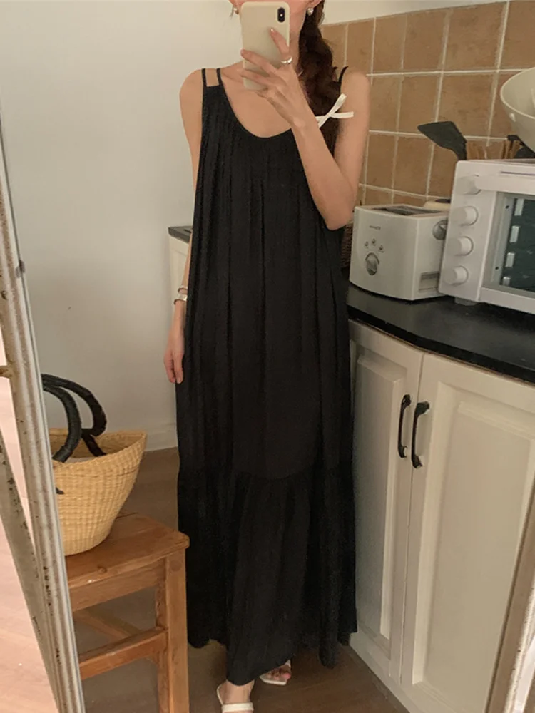 

Женское Свободное длинное платье с открытой спиной, однотонное белое платье-жилет без рукавов с оборками, Y310, лето 2023