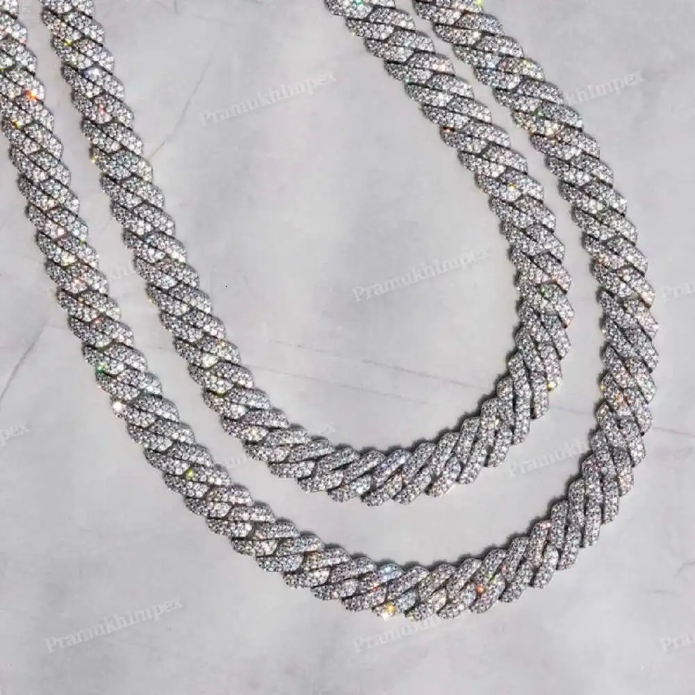 Новая мода Full Iced Out 12 мм муассанит кубинская цепочка из белого золота 14 карат Pass