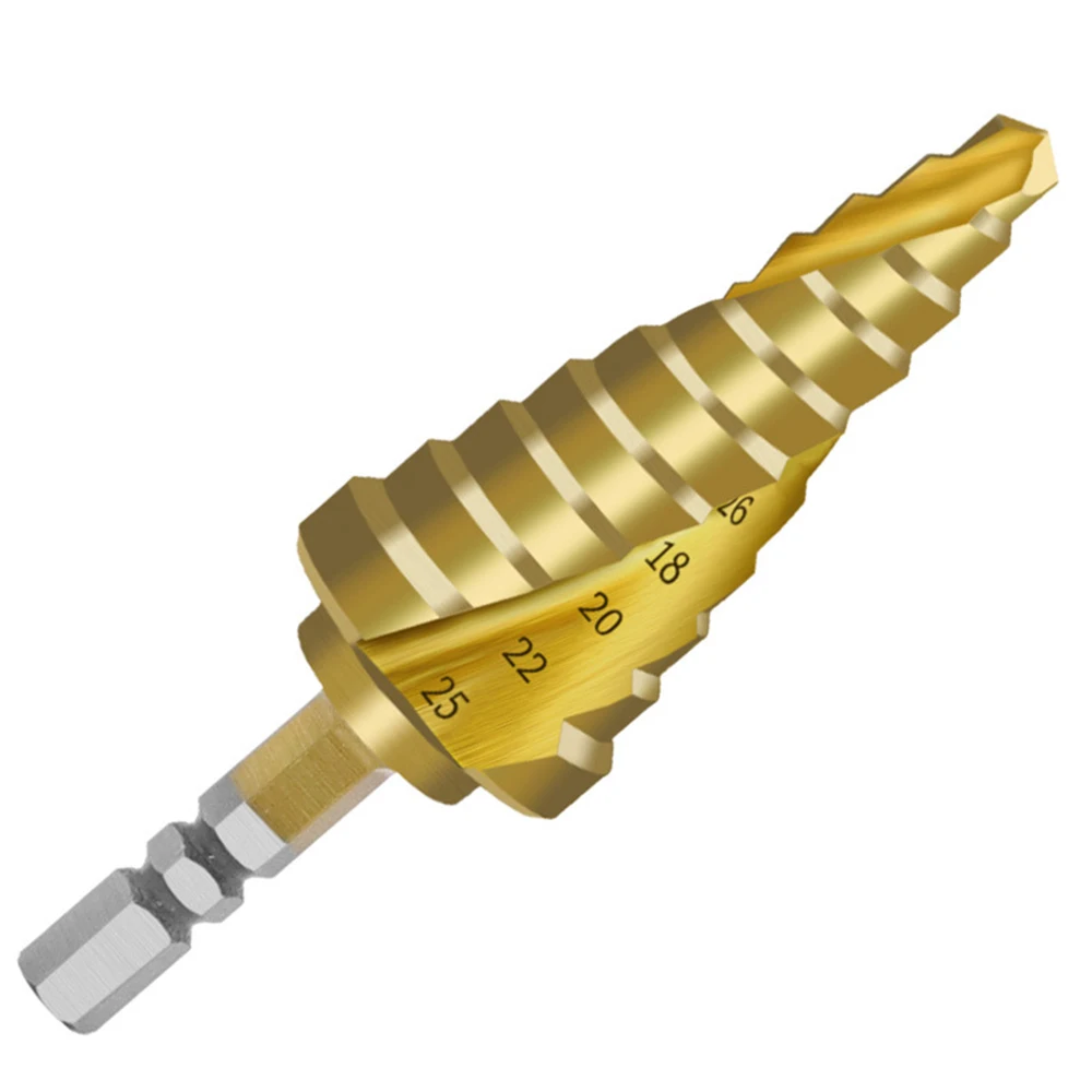 

1Pcs 6-25 Hexagonal Shank Pagoda Step Drill Titanium-Plated Spiral Groove Reaming Drill High Speed Steel 4241 Bit Wood Cutter