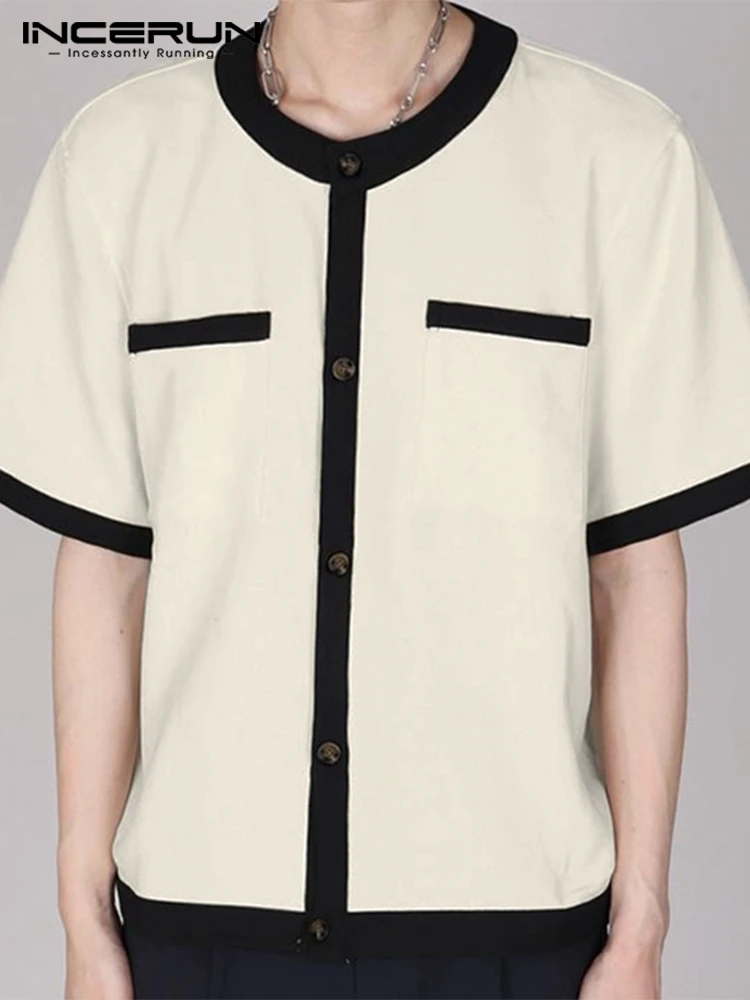 

New Men Fashionable All-match Splicing Blouse Casual Well Fitting Male Hot Sale Mid Sleeve Button Shirts S-3XL INCERUN Tops 2022