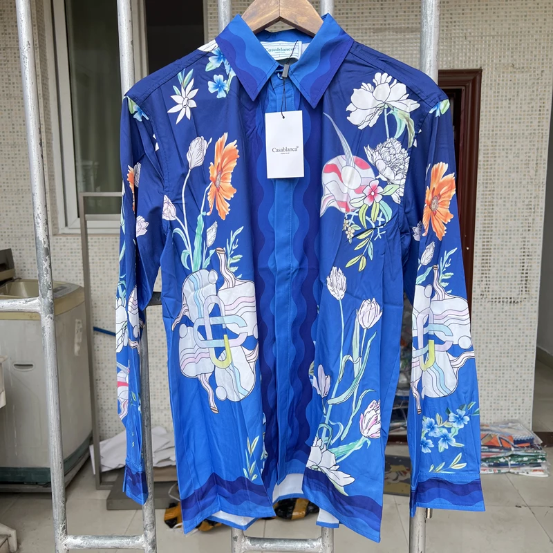 

Flowers Print Casablanca Shirts for Men Real Life Photo Shirt Long Sleeve Men Clothing One Day Ship Out