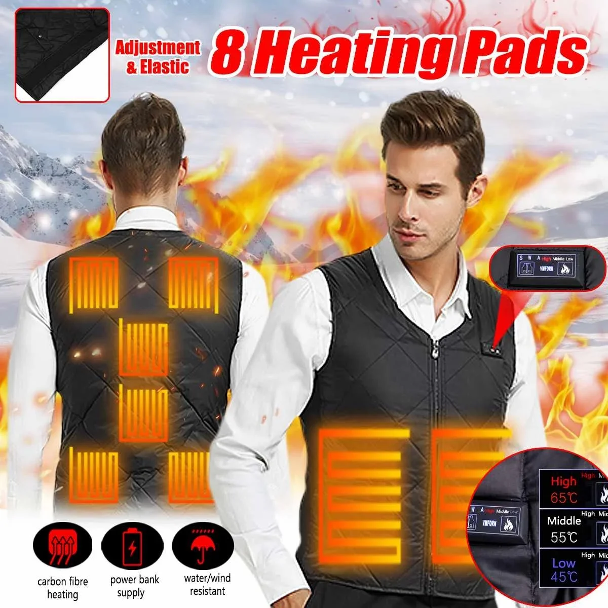 

Жилет с подогревом 8 мест, мужская и женская куртка с подогревом через Usb, жилет с подогревом, Термоодежда, Охотничий Жилет, зимняя куртка с подогревом, черный цвет